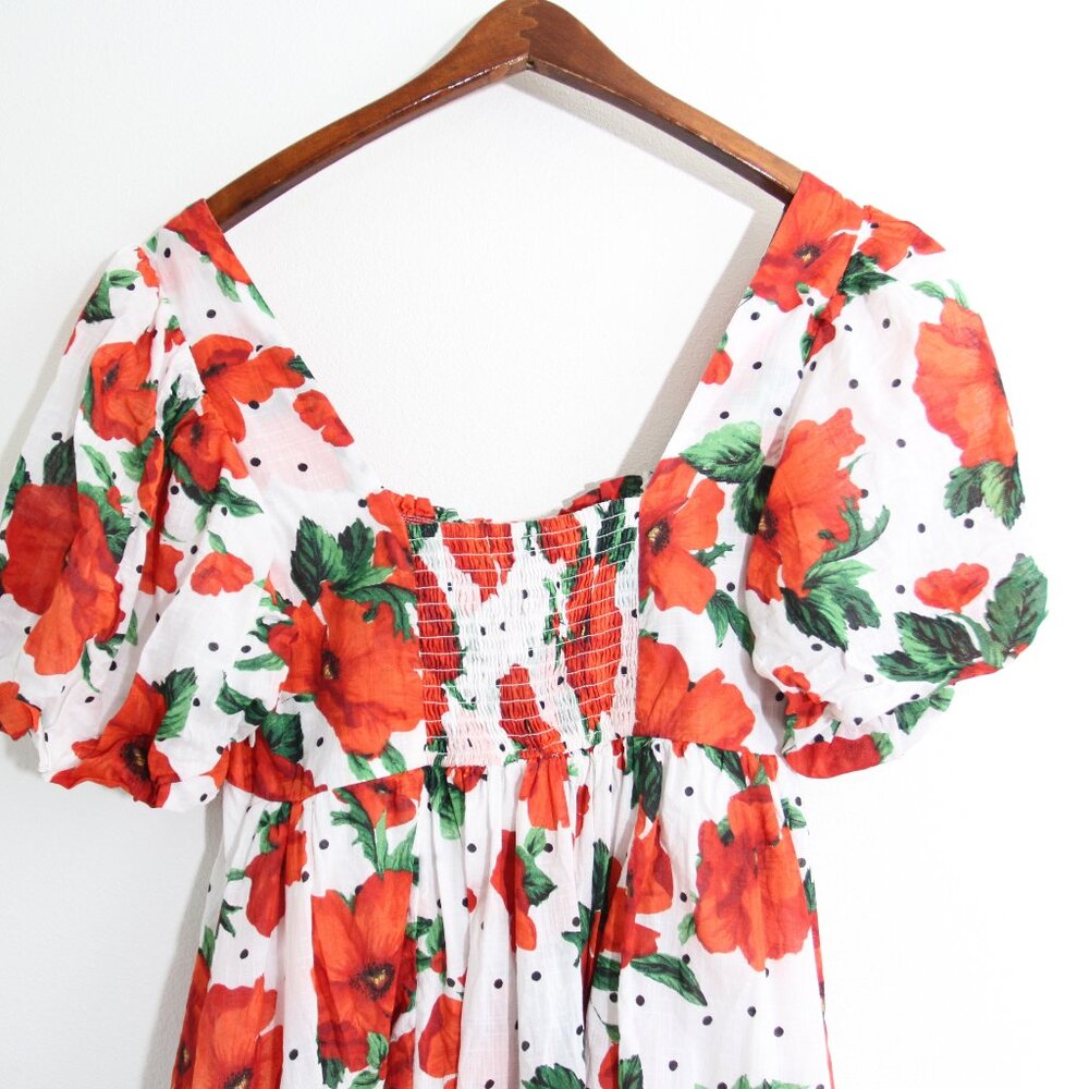 Anthropologie Maeve Square-Neck Smocked Babydoll Mini Dress Floral Cotton Small - Picture 12 of 14